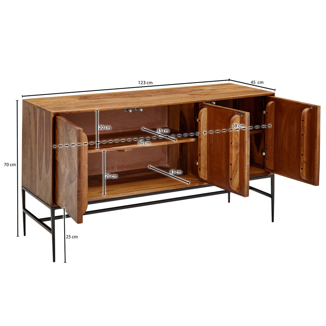Massivholz Sideboard Sheesham_ 123x70x45 cm_ Industrial-Design_ Stauraum - KADIMA DESIGN_Größe_ 123x45x70 cm_