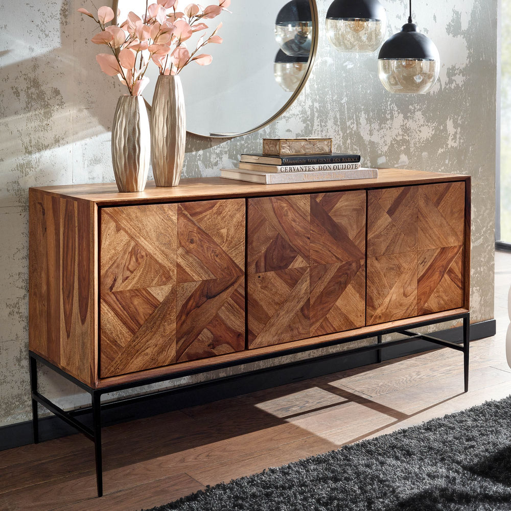 Massivholz Sideboard Sheesham_ 123x70x45 cm_ Industrial-Design_ Stauraum - KADIMA DESIGN_Größe_ 123x45x70 cm_