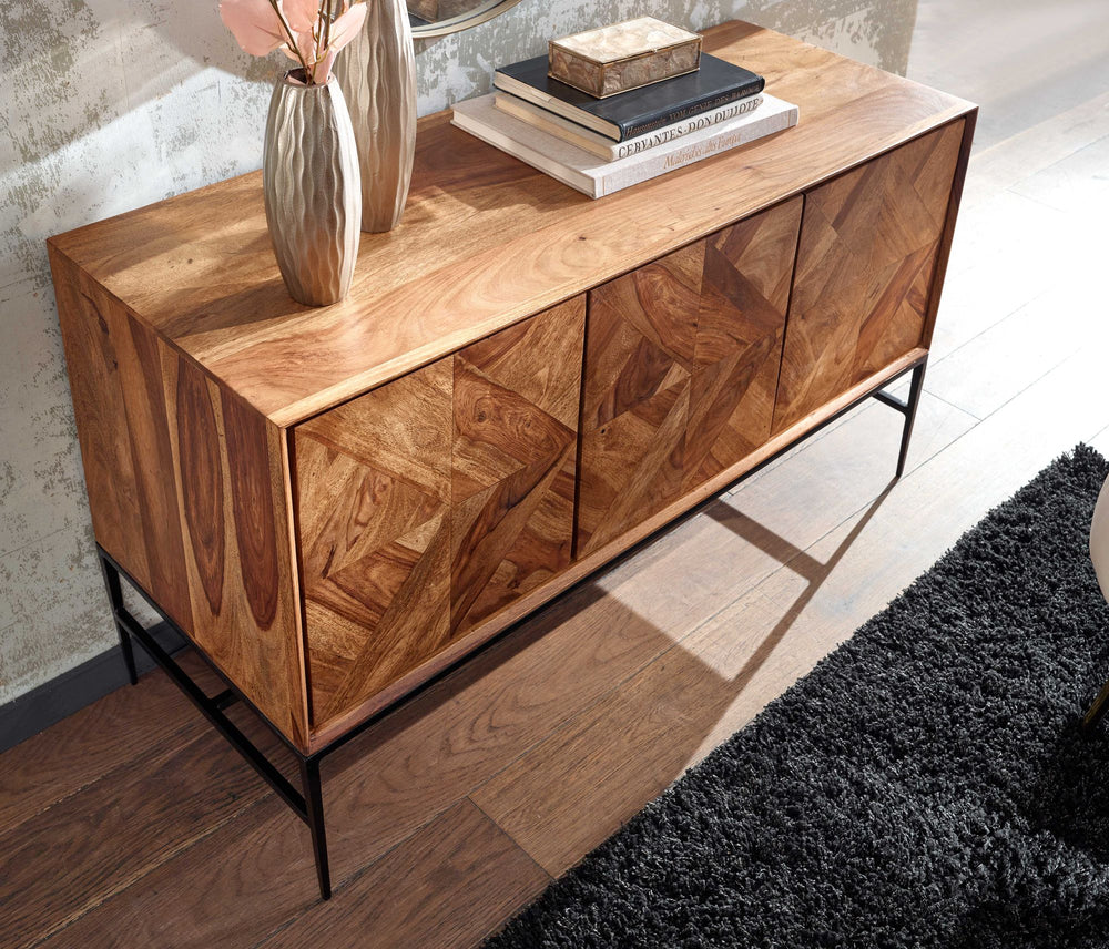 Massivholz Sideboard Sheesham_ 123x70x45 cm_ Industrial-Design_ Stauraum - KADIMA DESIGN_Größe_ 123x45x70 cm_