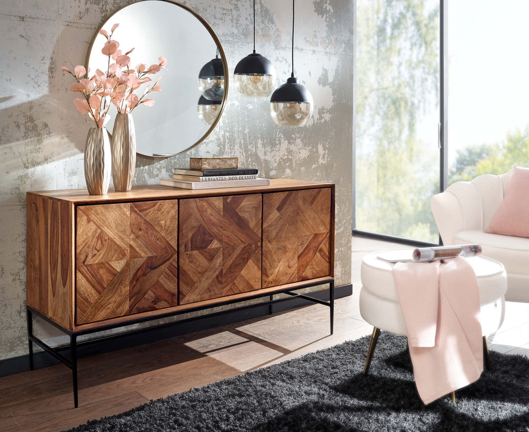 Massivholz Sideboard Sheesham_ 123x70x45 cm_ Industrial-Design_ Stauraum - KADIMA DESIGN_Größe_ 123x45x70 cm_