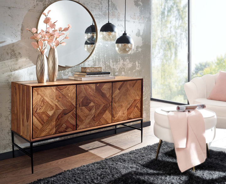 Massivholz Sideboard Sheesham_ 123x70x45 cm_ Industrial-Design_ Stauraum - KADIMA DESIGN_Größe_ 123x45x70 cm_