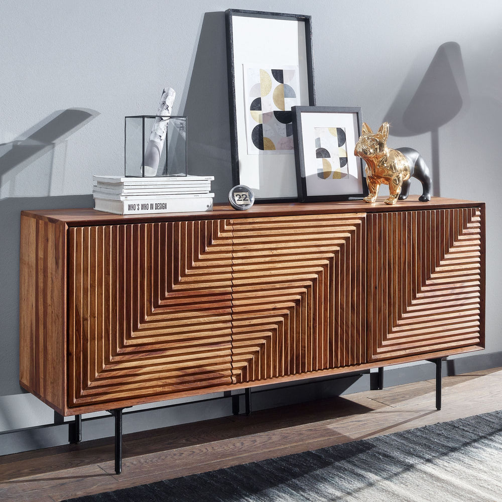 Sideboard aus Sheesham Massivholz und Metall_ Modernes Design_ 148x72x40 cm_ mit 3 Türen - KADIMA DESIGN_Größe_ 148x40x72 cm_