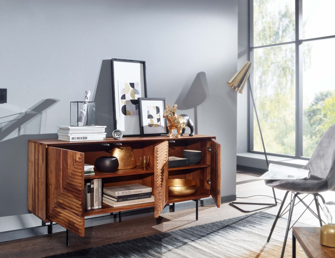 Sideboard aus Sheesham Massivholz und Metall_ Modernes Design_ 148x72x40 cm_ mit 3 Türen - KADIMA DESIGN_Größe_ 148x40x72 cm_