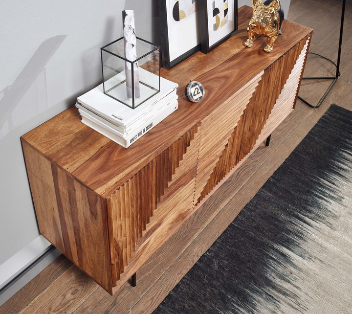 Sideboard aus Sheesham Massivholz und Metall_ Modernes Design_ 148x72x40 cm_ mit 3 Türen - KADIMA DESIGN_Größe_ 148x40x72 cm_
