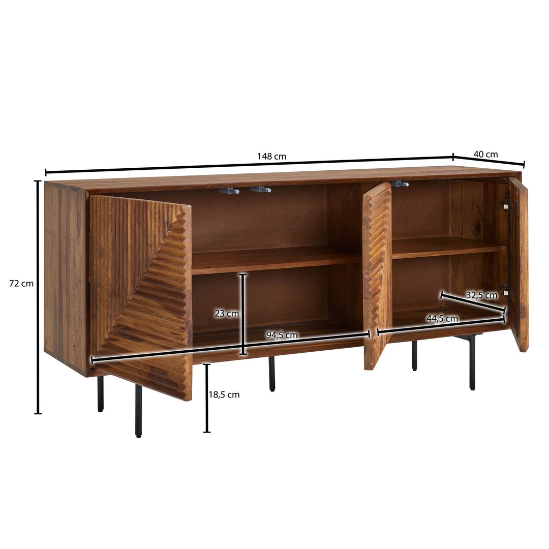 Sideboard aus Sheesham Massivholz und Metall_ Modernes Design_ 148x72x40 cm_ mit 3 Türen - KADIMA DESIGN_Größe_ 148x40x72 cm_