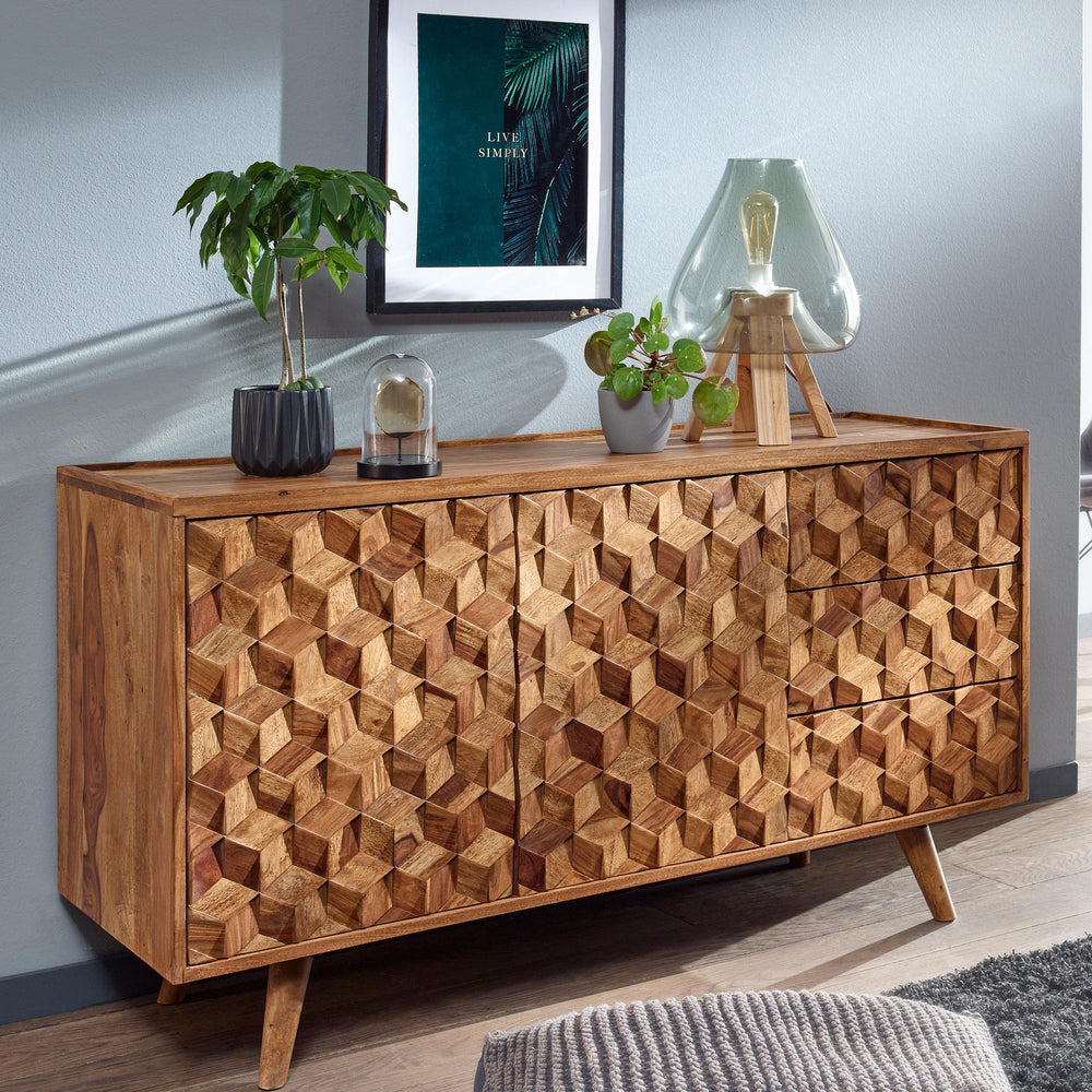 Massivholz-Sideboard in Sheesham_ Praktisches Design mit Türen &amp; Schubladen_ 138x76x45 cm - KADIMA DESIGN_Größe_ 138x45x76 cm_