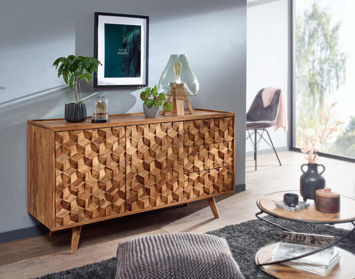 Massivholz-Sideboard in Sheesham_ Praktisches Design mit Türen &amp;amp; Schubladen_ 138x76x45 cm - KADIMA DESIGN_Größe_ 138x45x76 cm_