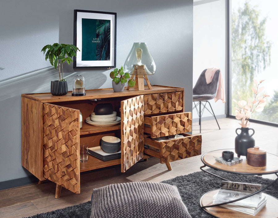 Massivholz-Sideboard in Sheesham_ Praktisches Design mit Türen &amp; Schubladen_ 138x76x45 cm - KADIMA DESIGN_Größe_ 138x45x76 cm_