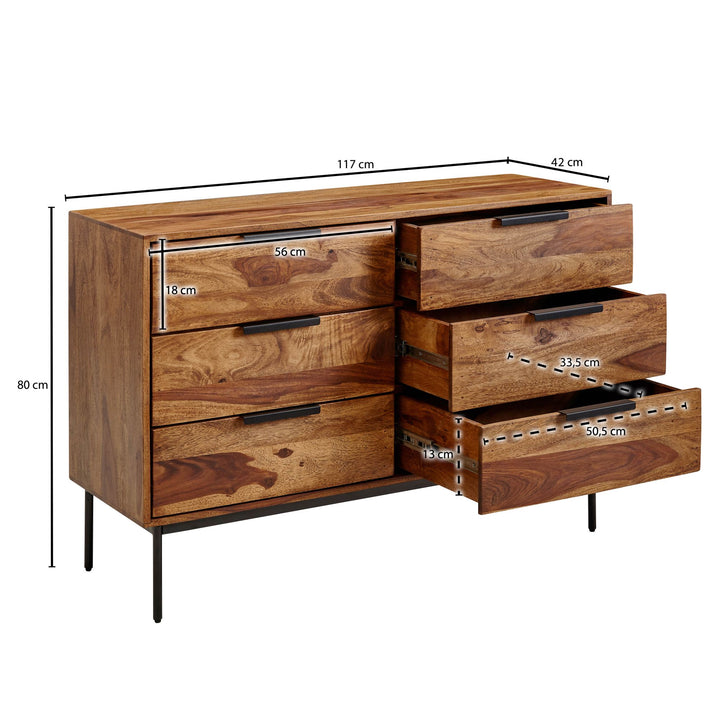 Kommode Sheesham und Metall_ 117x80x42 cm_ 6 Schubladen_ Industriedesign - KADIMA DESIGN_Größe_ 117x42x80 cm_