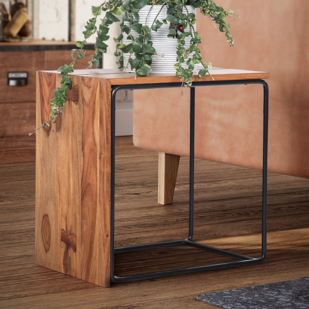Massivholz Beistelltisch im Industrial-Style_ 45x30x45 cm_ Eleganter Sofatisch - KADIMA DESIGN_Größe_ 45x30x45 cm_
