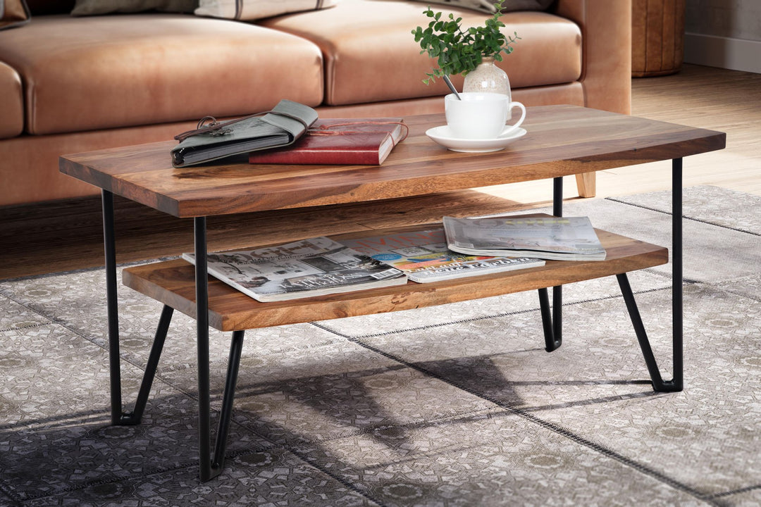 Couchtisch im Industrial-Style aus Sheesham Massivholz und Metall_ 90x50x40 cm – KADIMA DESIGN_Größe_ 90x50x40 cm_