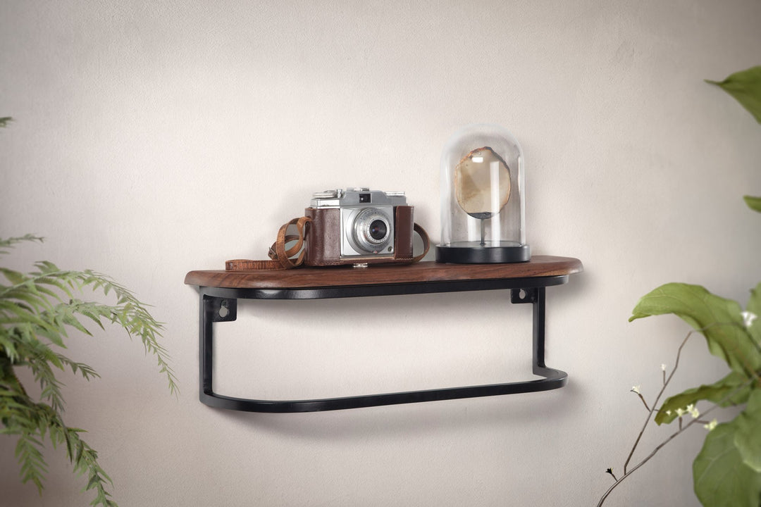 Wandregal im Industrial-Design_ 50x15x13 cm_ Sheesham Massivholz &amp; Metall - KADIMA DESIGN_Größe_ 50x13x15 cm_