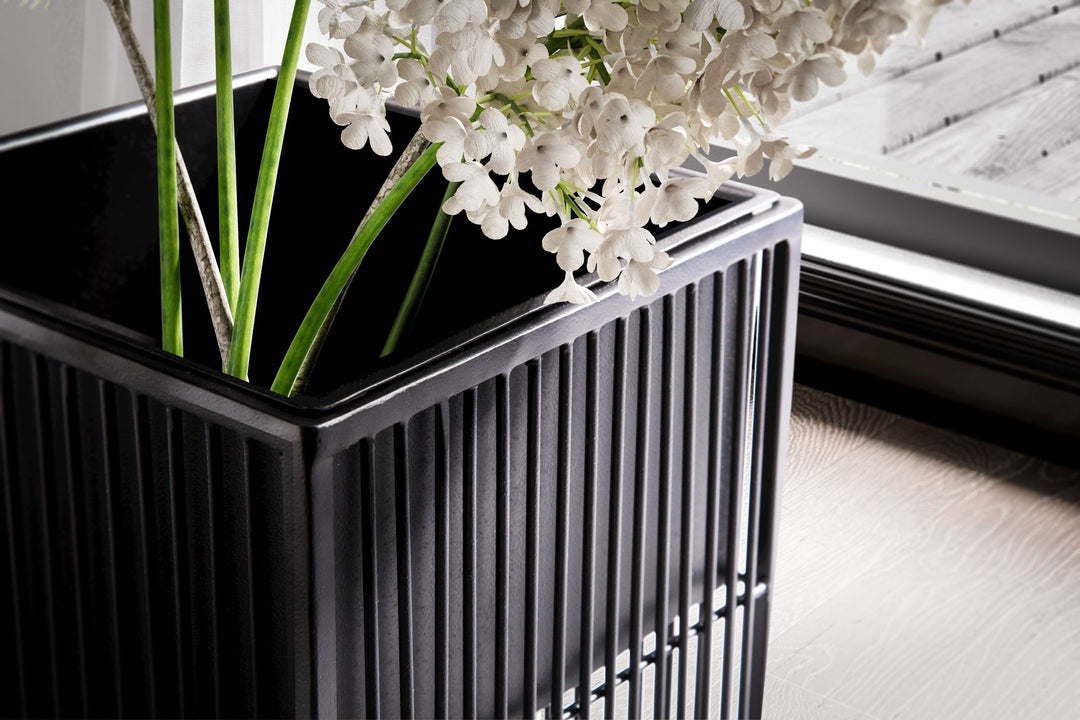 Blumentopf 2er Set Metall Pflanzkübel Schwarz mit Gestell_ Quadratisch - KADIMA DESIGN_Größe_ 25x25x50 cm_
