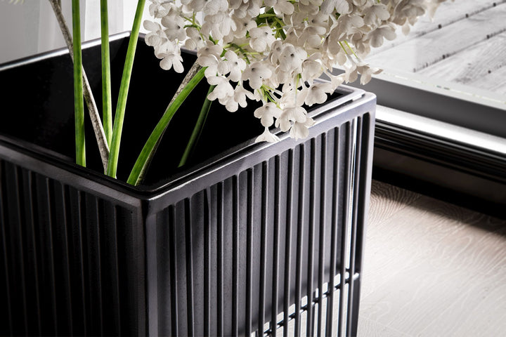 Blumentopf 2er Set Metall Pflanzkübel Schwarz mit Gestell_ Quadratisch - KADIMA DESIGN_Größe_ 25x25x50 cm_