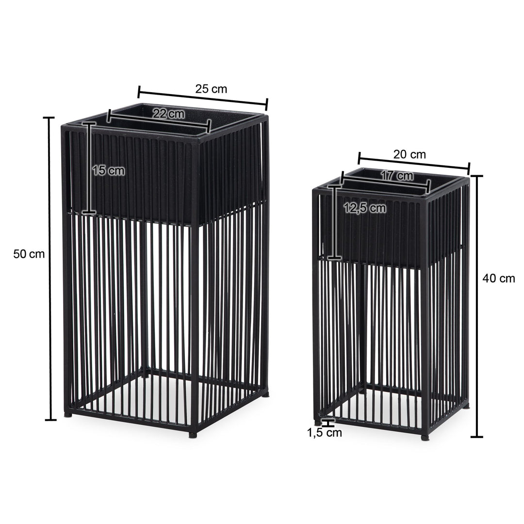 Blumentopf 2er Set Metall Pflanzkübel Schwarz mit Gestell_ Quadratisch - KADIMA DESIGN_Größe_ 25x25x50 cm_