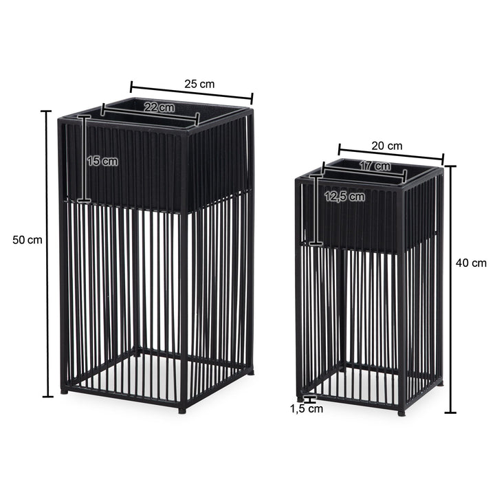 Blumentopf 2er Set Metall Pflanzkübel Schwarz mit Gestell_ Quadratisch - KADIMA DESIGN_Größe_ 25x25x50 cm_