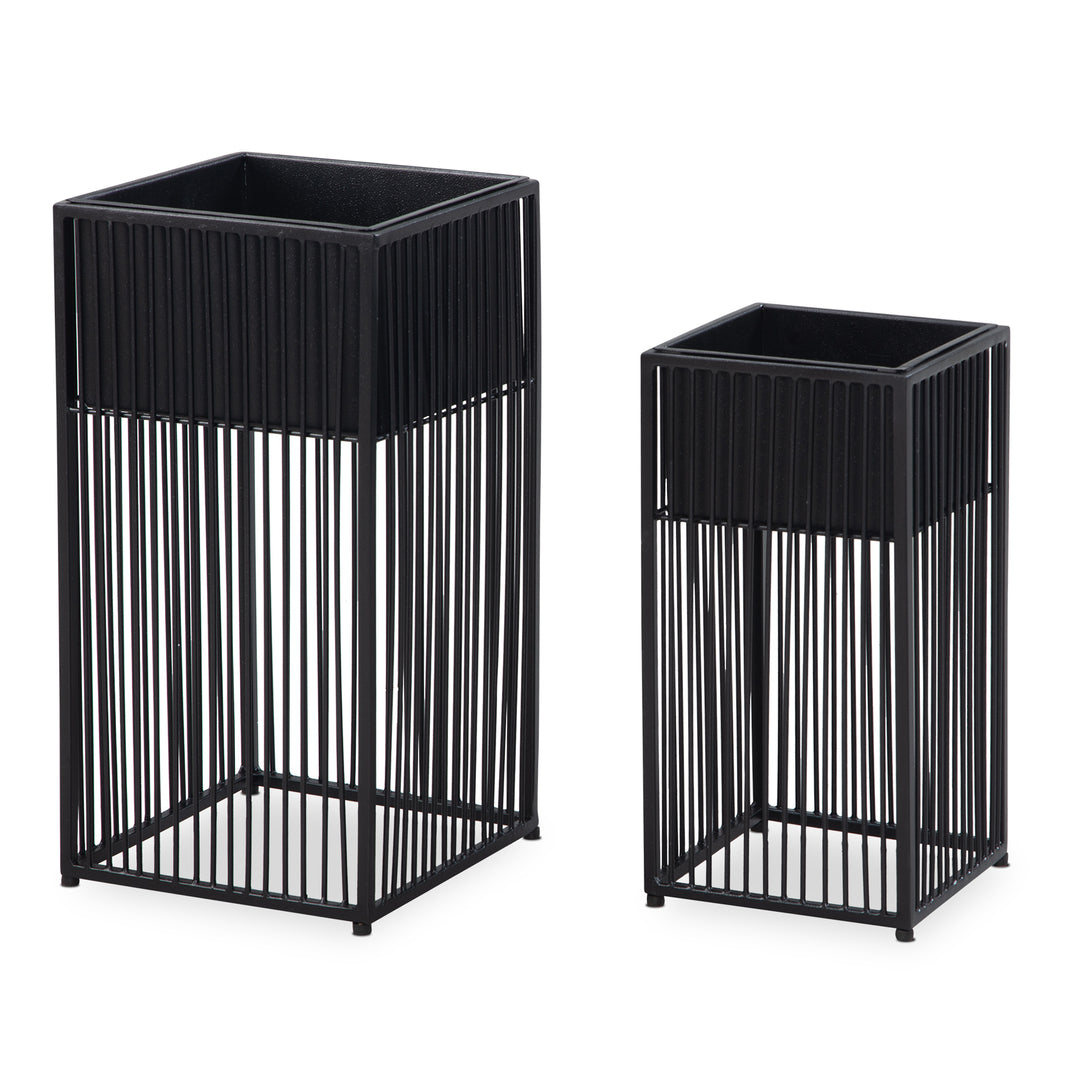 Blumentopf 2er Set Metall Pflanzkübel Schwarz mit Gestell_ Quadratisch - KADIMA DESIGN_Größe_ 25x25x50 cm_