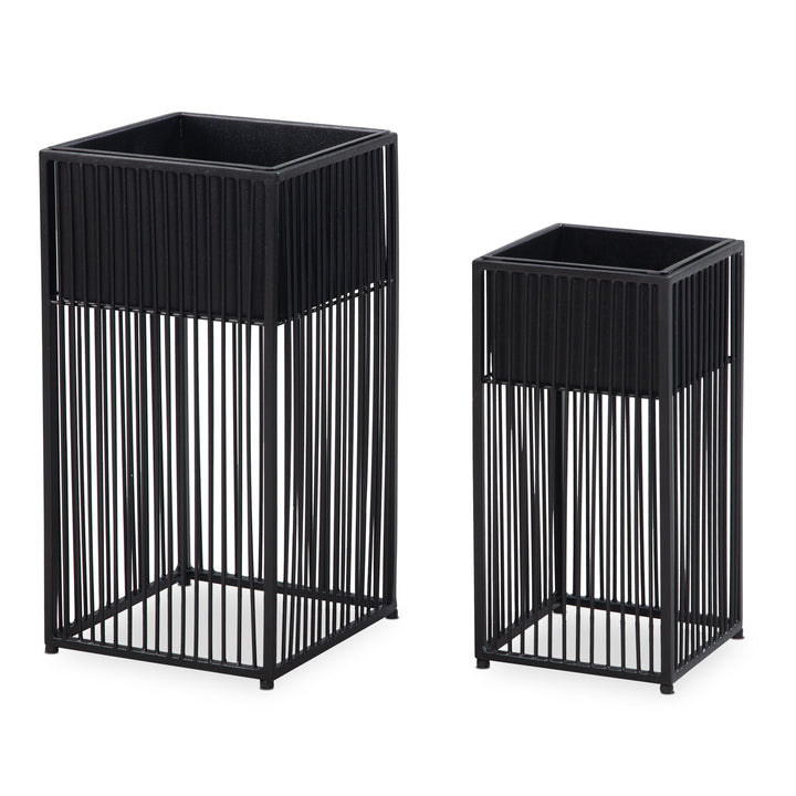 Blumentopf 2er Set Metall Pflanzkübel Schwarz mit Gestell_ Quadratisch - KADIMA DESIGN_Größe_ 25x25x50 cm_