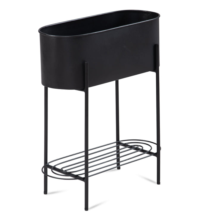 Pflanzkübel Schwarz mit Gestell und Ablage_ Pflanzgefäß Metall_ 51x65x22 cm - KADIMA DESIGN_Größe_ 50x21x65 cm_