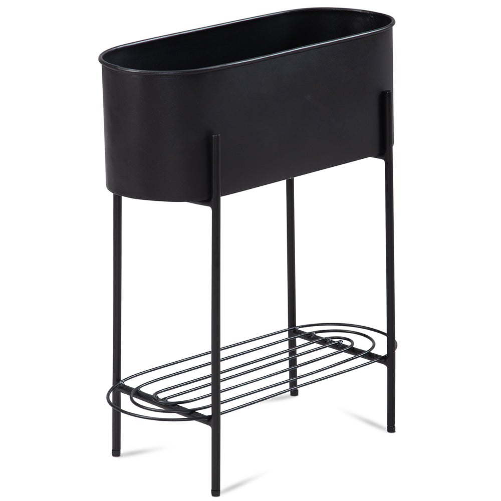 Pflanzkübel Schwarz mit Gestell und Ablage_ Pflanzgefäß Metall_ 51x65x22 cm - KADIMA DESIGN_Größe_ 50x21x65 cm_