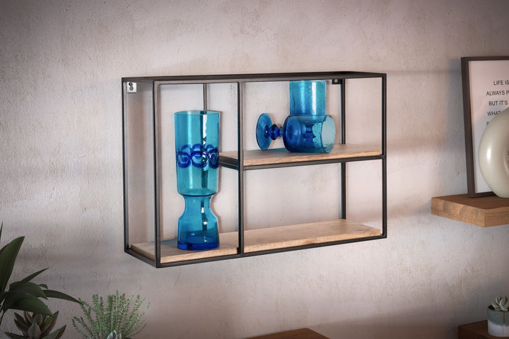 Schweberegal aus Mango Massivholz_ 60x40x18 cm_ Stilvolles Regal im Industrial Design - KADIMA DESIGN_Größe_ 60x18x40 cm_