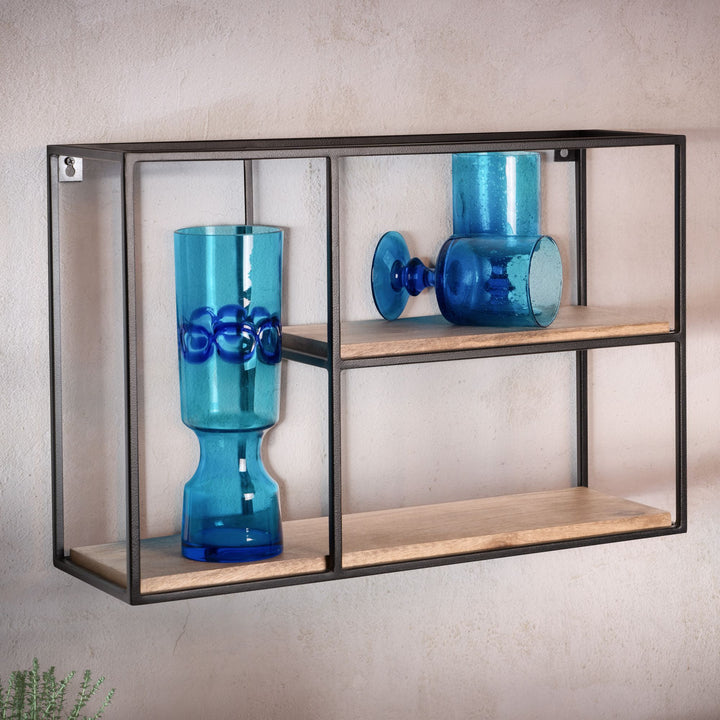 Schweberegal aus Mango Massivholz_ 60x40x18 cm_ Stilvolles Regal im Industrial Design - KADIMA DESIGN_Größe_ 60x18x40 cm_