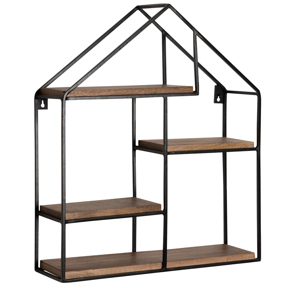 Wandregal in Haus-Form 50x60x14 cm aus Mango Massivholz und Metall – KADIMA DESIGN_Größe_ 50x14x60 cm_