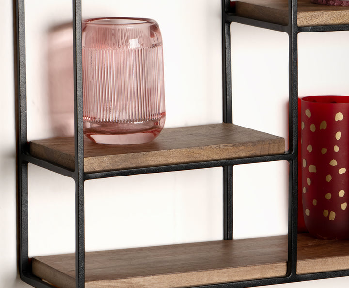 Wandregal in Haus-Form 50x60x14 cm aus Mango Massivholz und Metall – KADIMA DESIGN_Größe_ 50x14x60 cm_