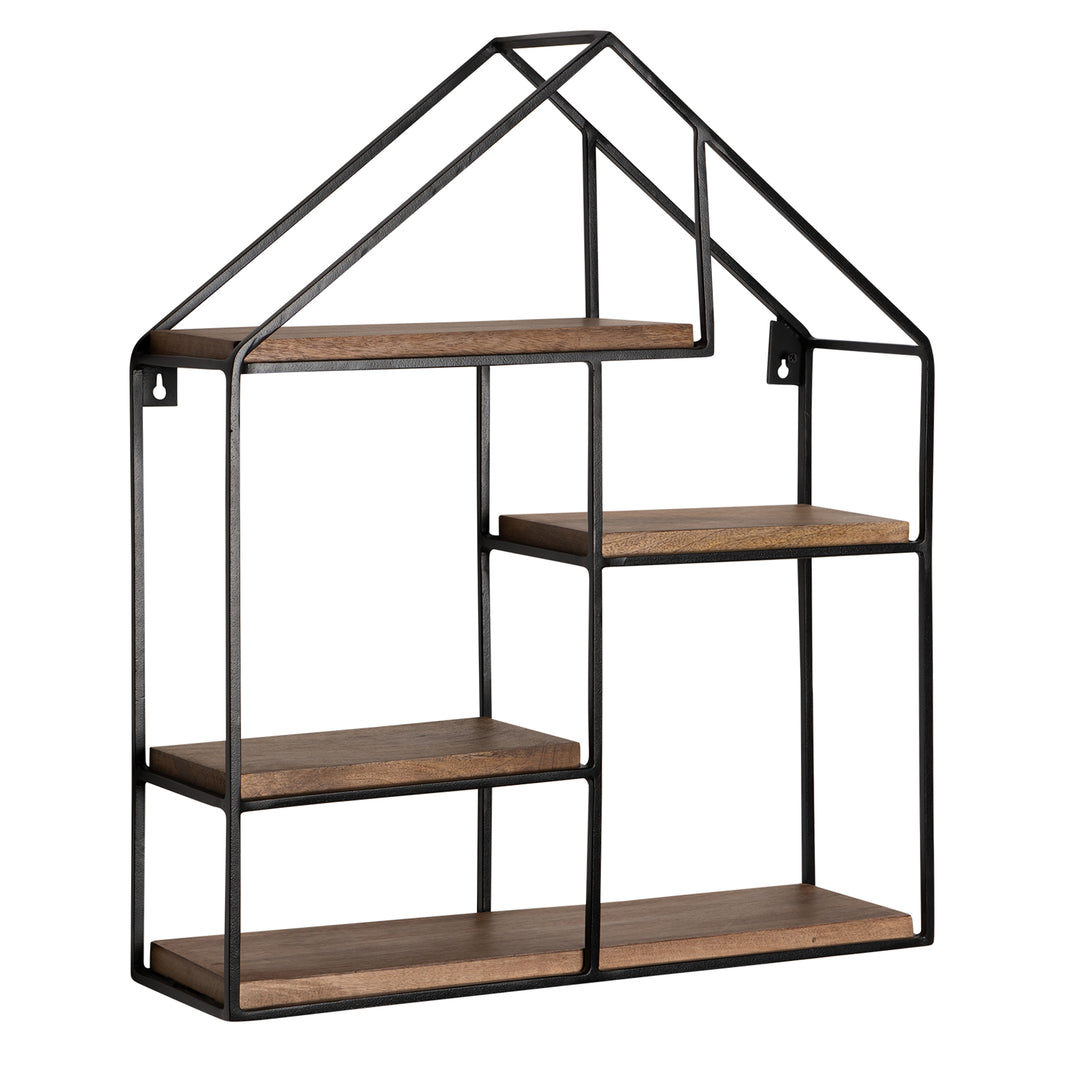 Wandregal in Haus-Form 50x60x14 cm aus Mango Massivholz und Metall – KADIMA DESIGN_Größe_ 50x14x60 cm_