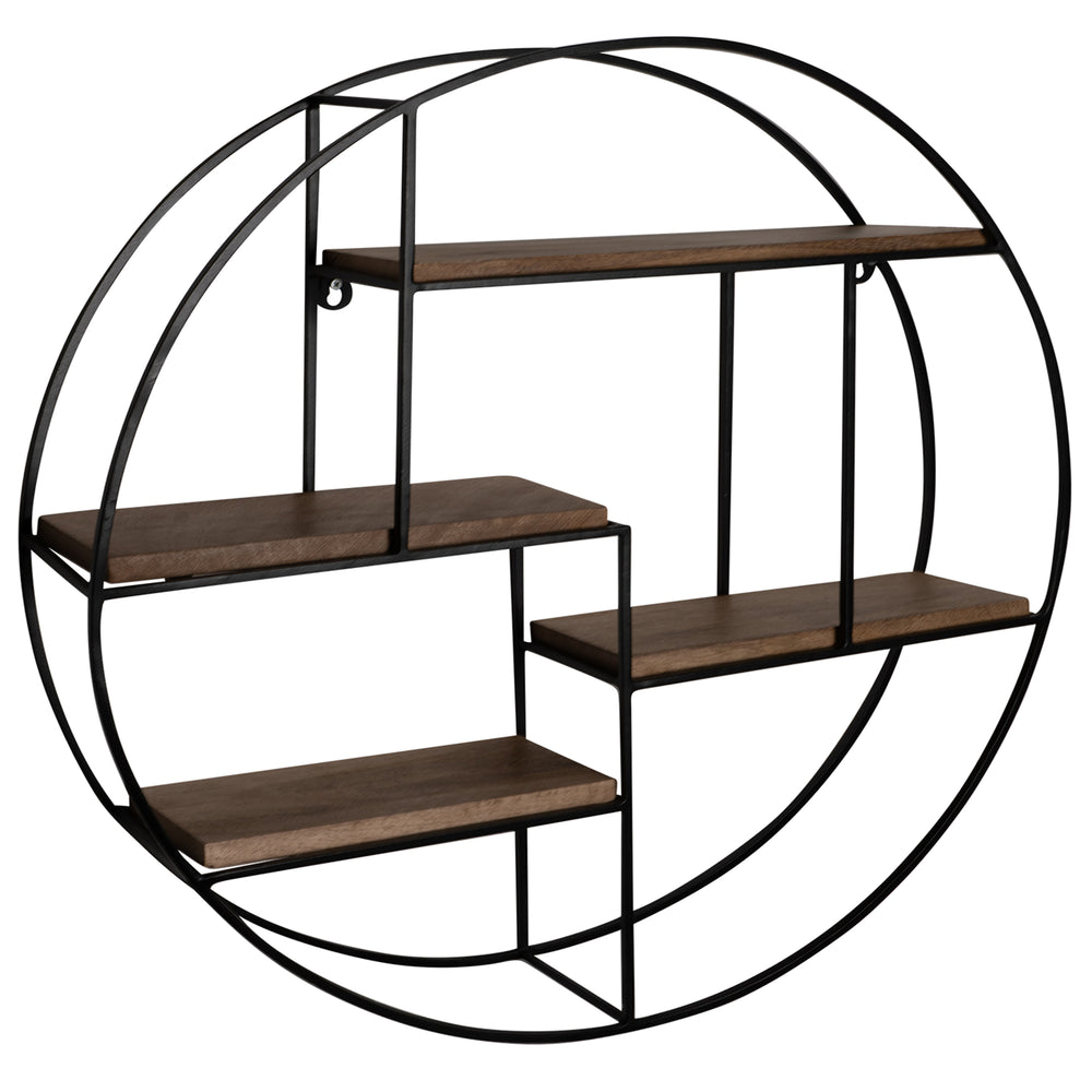 Rundes Wandregal in Industrial-Design_ 70x70x18 cm_ Massivholz Mango &amp; Metall - KADIMA DESIGN_Größe_ 70x18x70 cm_