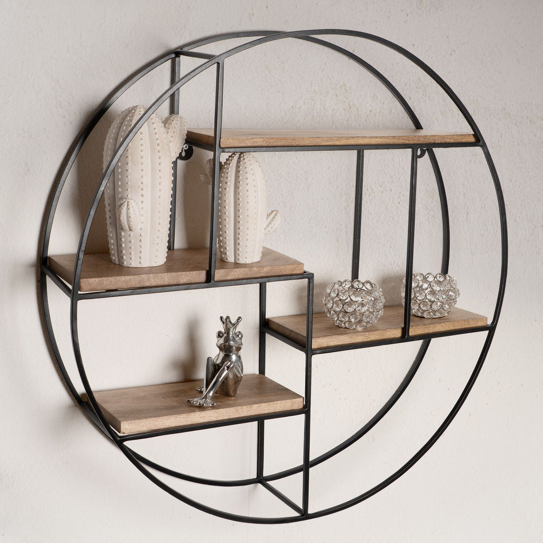 Rundes Wandregal in Industrial-Design_ 70x70x18 cm_ Massivholz Mango &amp; Metall - KADIMA DESIGN_Größe_ 70x18x70 cm_