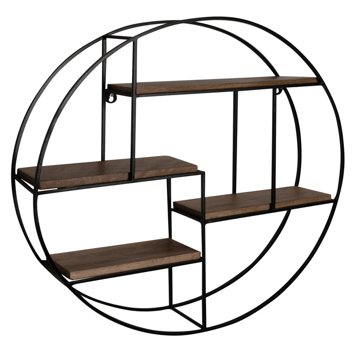 Rundes Wandregal in Industrial-Design_ 70x70x18 cm_ Massivholz Mango &amp;amp; Metall - KADIMA DESIGN_Größe_ 70x18x70 cm_