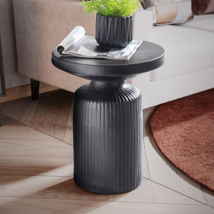 Eleganter Beistelltisch Schwarz_ 40x40x50 cm_ rund_ Hammerschlag-Design - KADIMA DESIGN_Größe_ 40x40x50 cm_