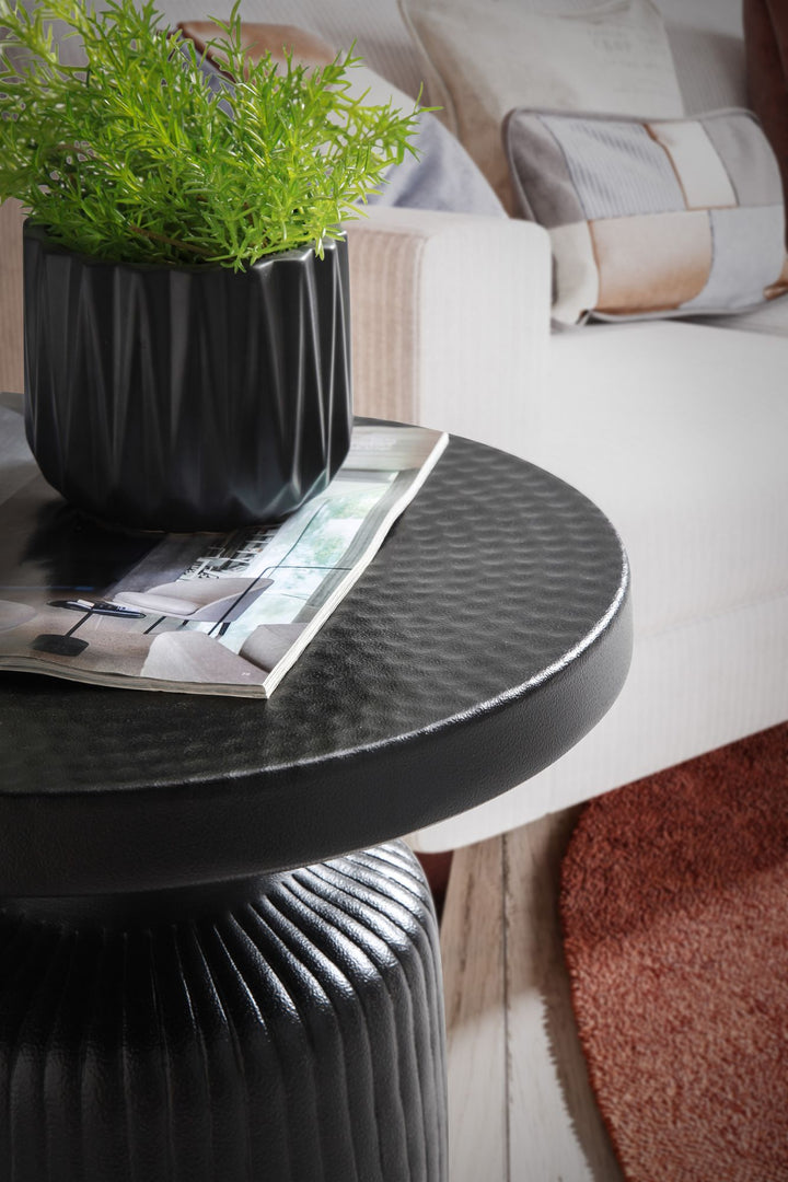 Eleganter Beistelltisch Schwarz_ 40x40x50 cm_ rund_ Hammerschlag-Design - KADIMA DESIGN_Größe_ 40x40x50 cm_