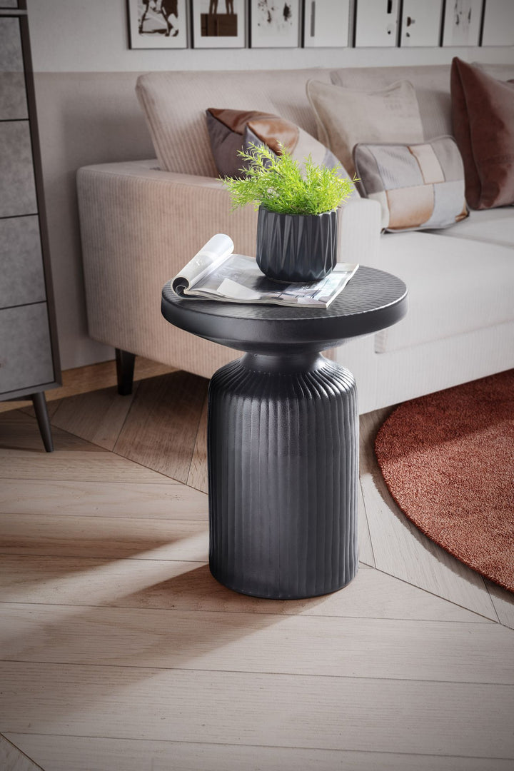 Eleganter Beistelltisch Schwarz_ 40x40x50 cm_ rund_ Hammerschlag-Design - KADIMA DESIGN_Größe_ 40x40x50 cm_