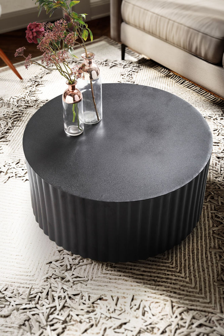 Runder Sofatisch mit Wellen-Muster_ Couchtisch Metall Schwarz 67x67x31 cm - KADIMA DESIGN_Größe_ 67x67x31 cm_