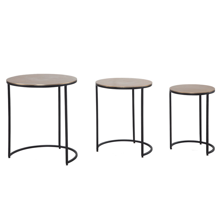 Eleganter Satztisch Metall Rund_ 3er Set_ Aluminium Gold/Schwarz - KADIMA DESIGN_Größe_ 45x45x55 cm_
