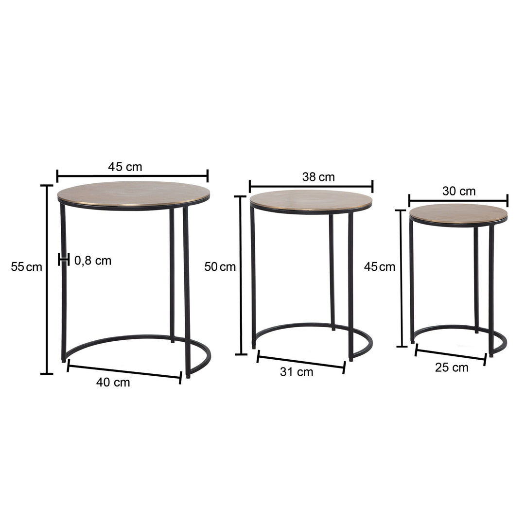 Eleganter Satztisch Metall Rund_ 3er Set_ Aluminium Gold/Schwarz - KADIMA DESIGN_Größe_ 45x45x55 cm_