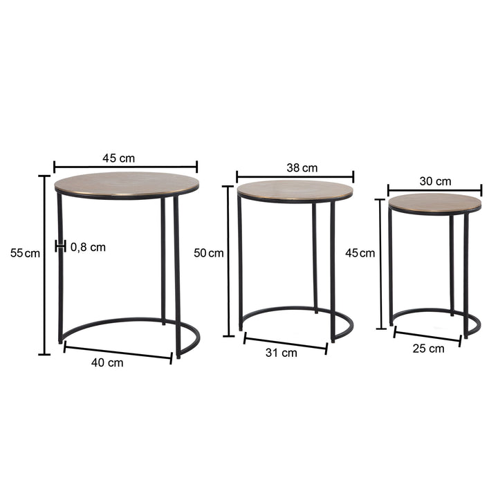 Eleganter Satztisch Metall Rund_ 3er Set_ Aluminium Gold/Schwarz - KADIMA DESIGN_Größe_ 45x45x55 cm_