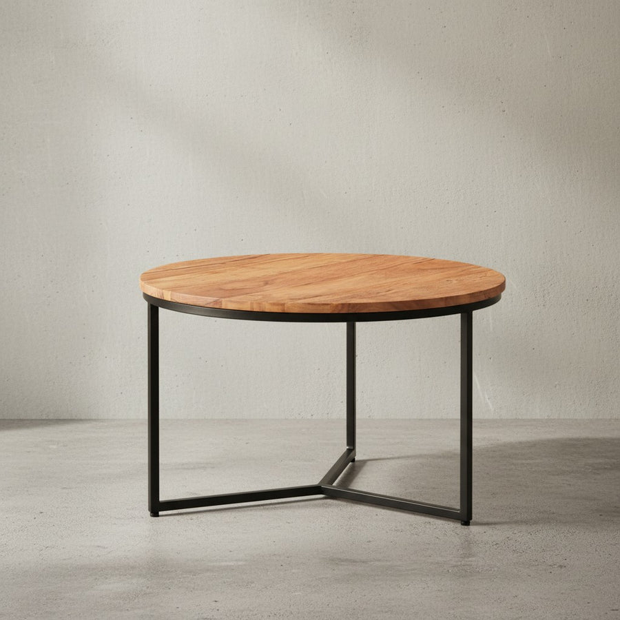 Akazienholz Couchtisch_ Elegantes Design_ Stauraum_ Robustes Eisengestell - KADIMA DESIGN_Größe_ 60x60x38 cm_