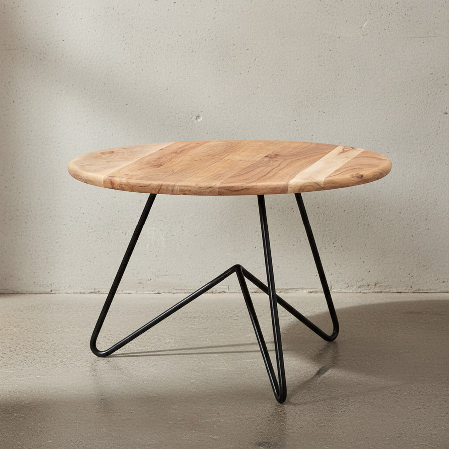 Akazienholz Couchtisch mit Haarnadelgestell_ modernes Design_ große Ablagefläche - KADIMA DESIGN_Größe_ 60x60x39 cm_