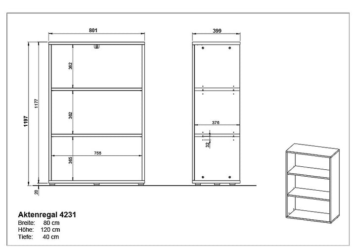 Aktenregal Universal 80cm | 3 Ordnerhöhen (2 Böden) - Graphit - Extra Stabil 30kg | Büroregal Made in Germany | Büromöbel &amp;quot;Frankfurt&amp;quot; Kadima Design_