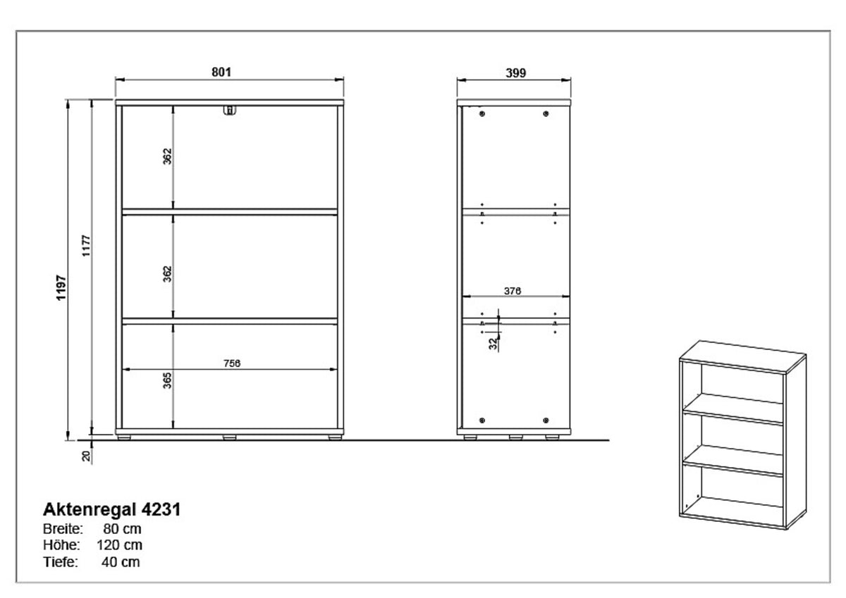 Aktenregal Universal 80cm | 3 Ordnerhöhen (2 Böden) - Graphit - Extra Stabil 30kg | Büroregal Made in Germany | Büromöbel "Frankfurt" Kadima Design_