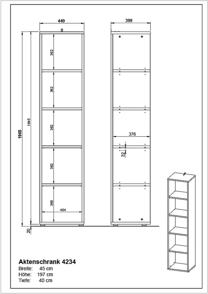 Aktenregal Universal FRANKFURT hoch 197cm - 5 Ordnerhöhen Graphit_