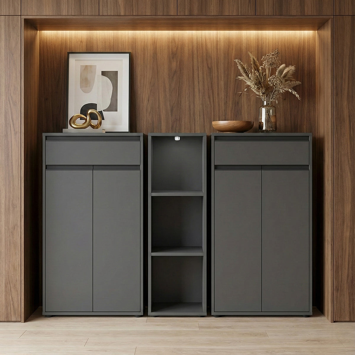Aktenregal Universal schmal | 45x120x40 cm | Bücherregal Graphit | 30kg belastbar | Nischenregal Made in Germany | Büromöbel "Frankfurt" Kadima Design