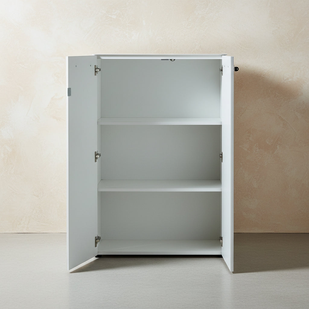 Aktenschrank "Muenchen" Glasfront Soft-Close Abschließbar - Weiß 80x37x120cm