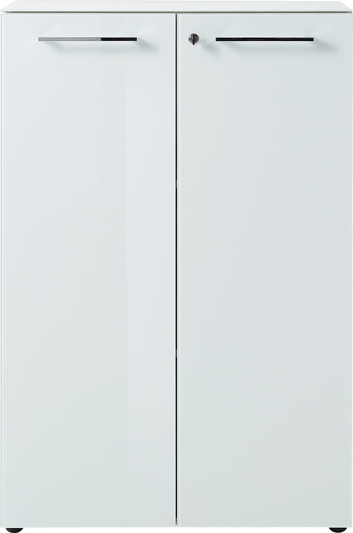 Aktenschrank Abschließbar | 80x120x37 cm (3 Ordnerhöhen) | Glasfront ESG Soft-Close | Büroschrank Weiß | Made in Germany | Serie MUENCHEN Kadima Design_