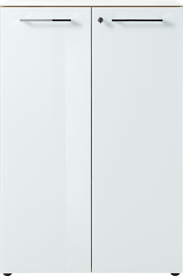 Aktenschrank Abschließbar | 80x120x37 cm | Glasfront ESG Soft-Close | Büroschrank Chalet-Eiche-Nb./Weiß | Made in Germany Kadima Design_