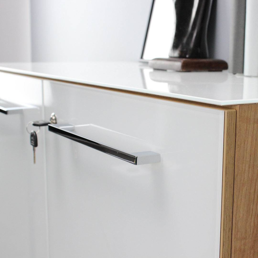 Aktenschrank "Muenchen" Glasfront Soft-Close Abschließbar - Chalet-Eiche-Nb./Weiß 80x37x120cm_