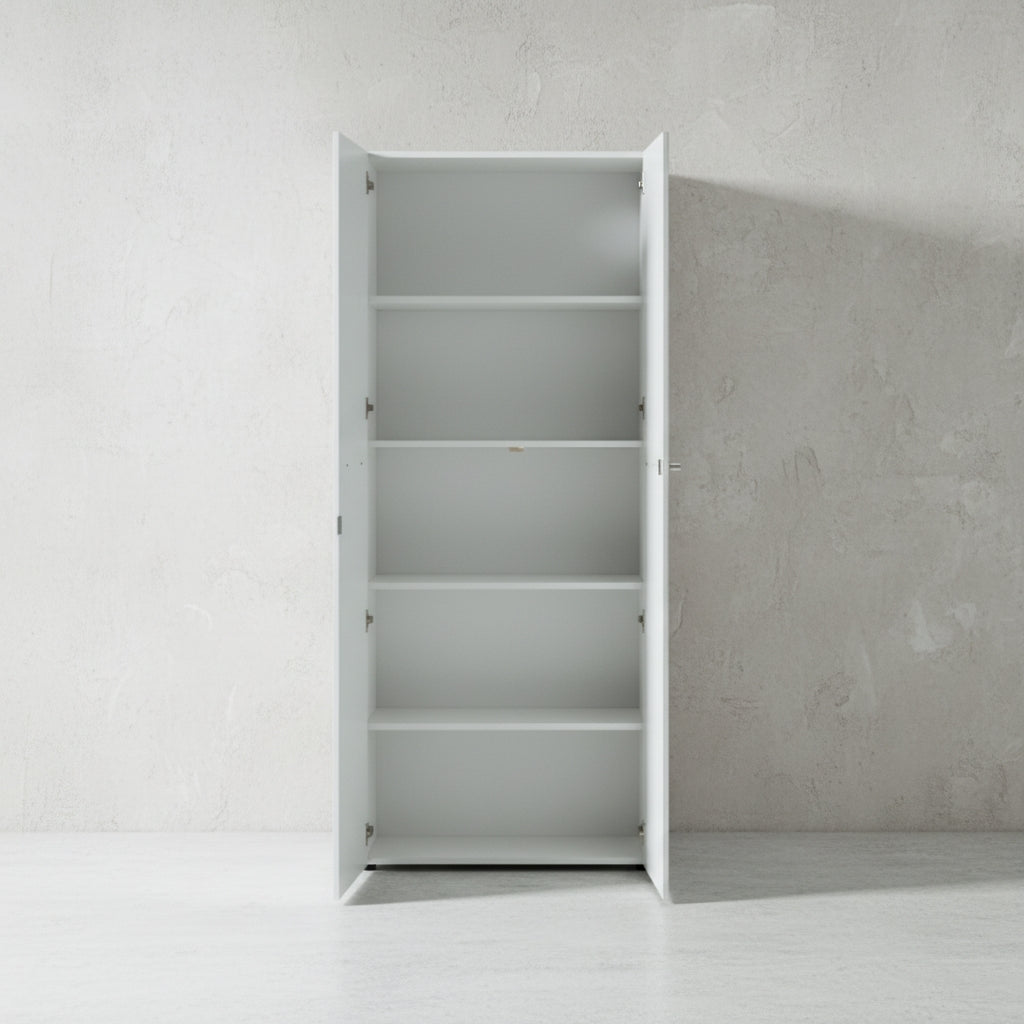 Aktenschrank 5 Ordnerhöhen | 80x196x37 cm | Abschließbar - Soft-Close - Glasfront | Made in Germany | Büroschrank Hoch Weiß "Muenchen" Kadima Design_